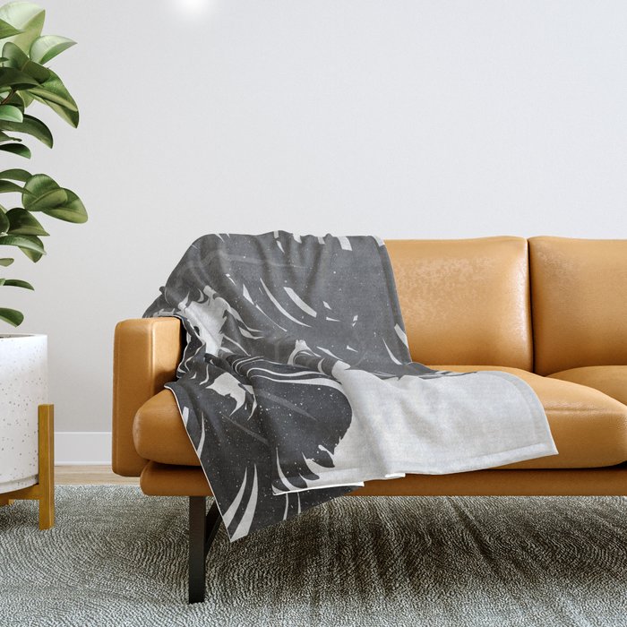 Tropical Leaf Silhouette in Gray Palette Throw Blanket