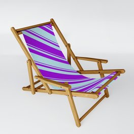 [ Thumbnail: Dark Violet & Powder Blue Colored Lined/Striped Pattern Sling Chair ]