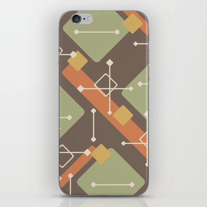 Retro 1950s Art Pattern Diamonds Coffee Brown Olive Green iPhone Skin