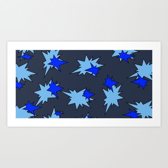 Stars (Navy & Sky on Blue) Art Print