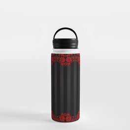 Beautiful Red Damask Lace and Black Stripes Water Bottle