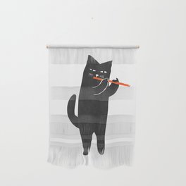 Black cat with flute Wall Hanging