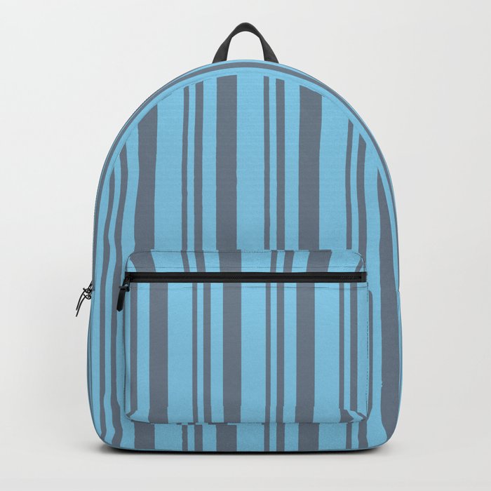 Slate Gray & Sky Blue Colored Stripes/Lines Pattern Backpack