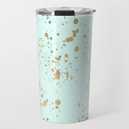 Elegant Abstract Mint Green Gold Splatters Travel Mug
