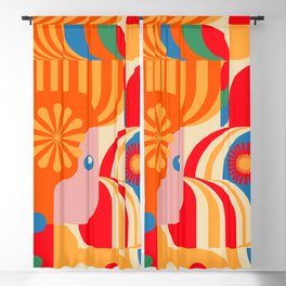 Orange Happy Girl and Cute Duck Blackout Curtain