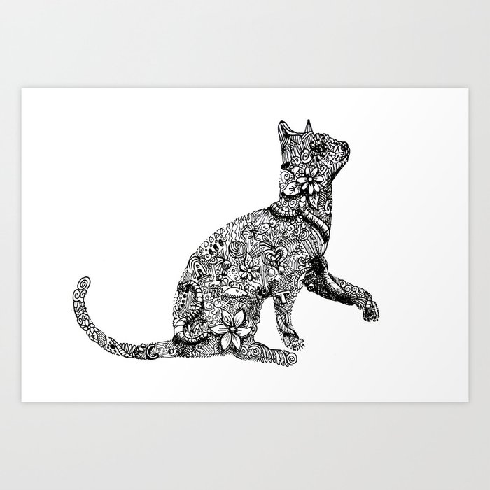 Zentangle Cat Art Print by Emily Hunter-Higgins | Society6