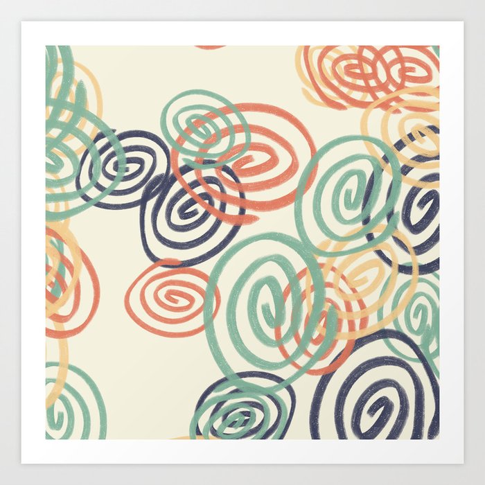 Retro color random spiral pattern 1 Art Print