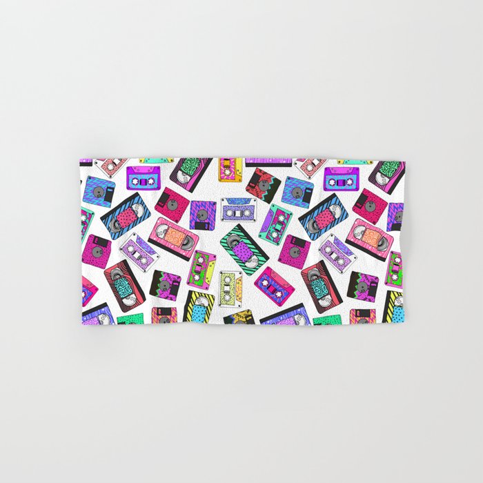 Retro 40's 40's Neon Patterned Cassette Tapes Hand Bath Towel By Fascinating Patterned Bath Towels Retro 40's 40's Neon Patterned Cassette Tapes Hand Bath Towel By Fascinating Patterned Bath Towels