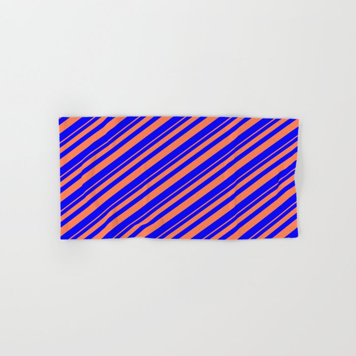 Coral & Blue Colored Striped Pattern Hand & Bath Towel
