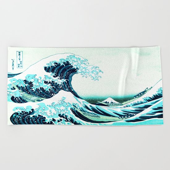 the great wave : aqua teal Beach Towel