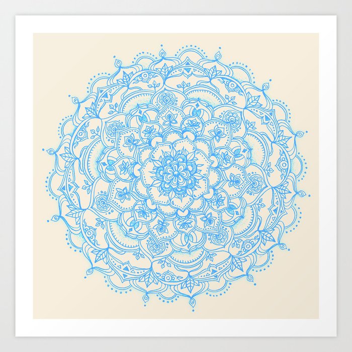 Pale Blue Pencil Pattern - hand drawn lace mandala Art Print