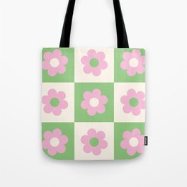 Checkered Daisies in Pink and Green Tote Bag