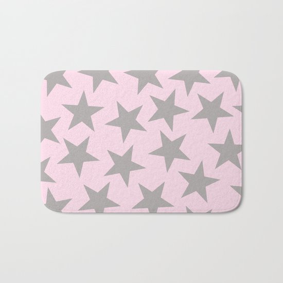Grey stars on pink background pattern Bath Mat
