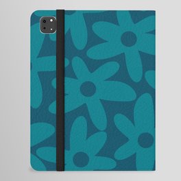 Daisy Time Retro Floral Pattern in Teal Blue iPad Folio Case