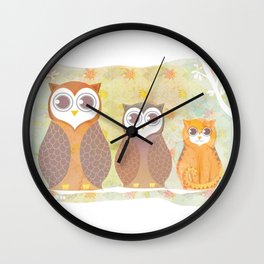 Owls and cat Wall Clock
