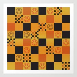 Checkered Smiley Faces Pattern Art Print