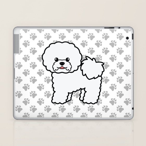 Cute White Bichon Frise Dog Cartoon Illustration Laptop Ipad