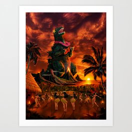 Rocking the Island - Tiki Art Hula Godzilla Art Print