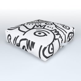 Black and White Graffiti Cool Funny Creatures Outdoor Floor Cushion
