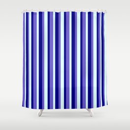 [ Thumbnail: Slate Blue, Light Cyan & Blue Colored Striped/Lined Pattern Shower Curtain ]
