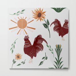Folk art rooster pattern Metal Print