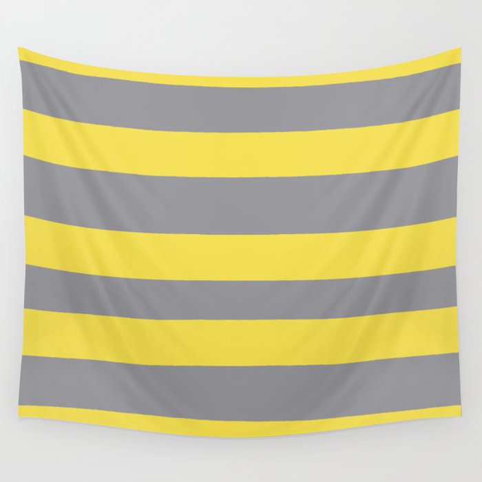 Hand Drawn Fat Horizontal Line Pattern Pantone 2021 Color Of The Year Illuminating and Ultimate Gray  Wall Tapestry