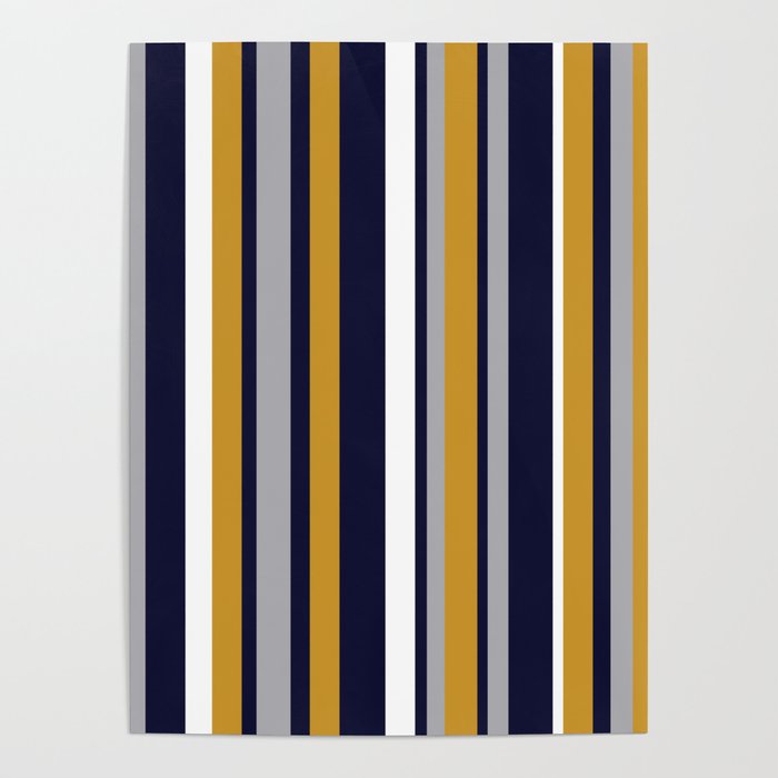 Modern Stripes in Mustard Yellow, Navy Blue, Gray, and White. Minimalist Color Block Poster