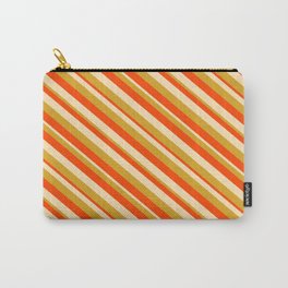 [ Thumbnail: Red, Beige, and Goldenrod Colored Lined Pattern Carry-All Pouch ]
