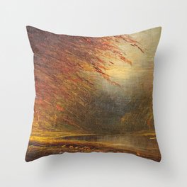 Autumn Leaves on the River Bank landscape painting by H. Joiner Throw Pillow
