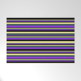 [ Thumbnail: Tan, Dark Slate Gray, Purple, and Black Colored Stripes/Lines Pattern Welcome Mat ]