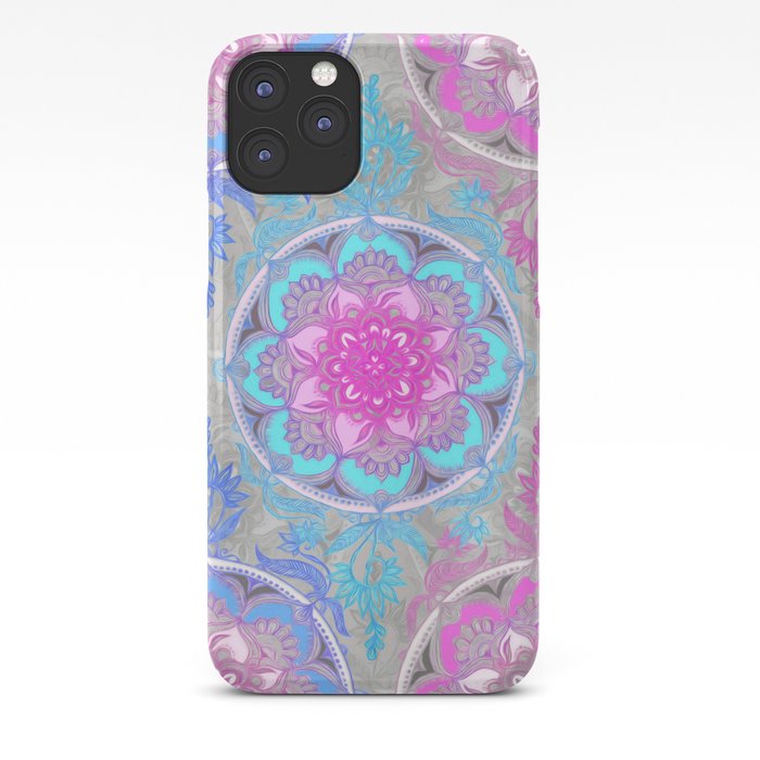 Pink, Purple and Turquoise Super Boho Doodle Medallions iPhone Case