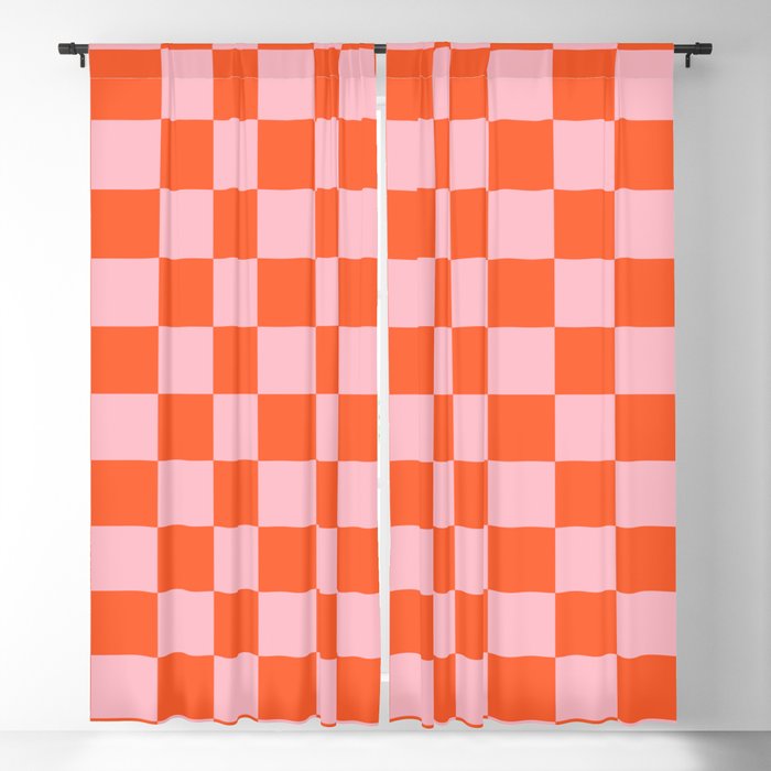 Checker Pattern 351 Orange and Pink Blackout Curtain