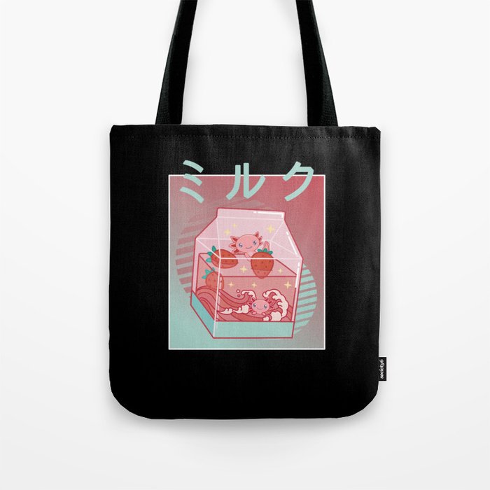 Axolotl Strawberry Milk Cottage Core Japan Axolotl Tote Bag