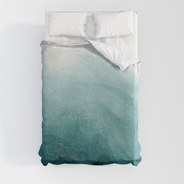 Sunrise in the mountains, dawn, teal, abstract watercolor Duvet Cover
