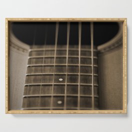 acoustic guitar fretboard, sepia - oil painting Serving Tray