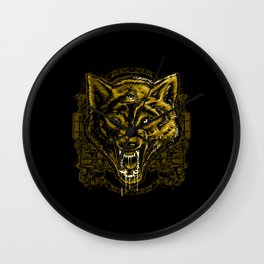 Wild Angry Wolf Tattoo Illustration Wall Clock