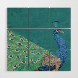 Perfect Peacock gold and turquoise Wood Wall Art