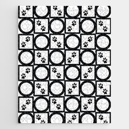 Black and White Geometric Paw Pattern Jigsaw Puzzle
