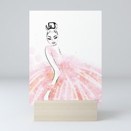 big pink blush fashion dress with flowers Mini Art Print