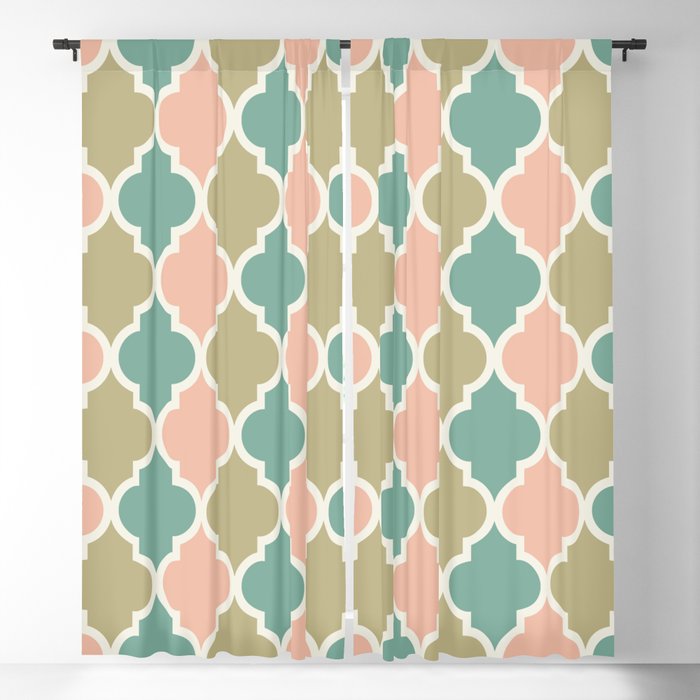 Colorful Quatrefoil Lattice Pattern 135 Dusty Rose Green and Beige Blackout Curtain