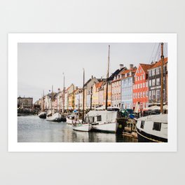 The Row | City Photography of Boats and Colorful Houses in Nyhavn Copenhagen Denmark Europe Art Print