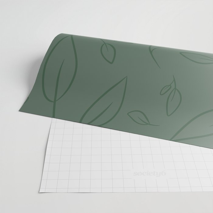 Falling Leaves Hand Drawn Pattern - Dark Green Wrapping Paper by Julia  Barry