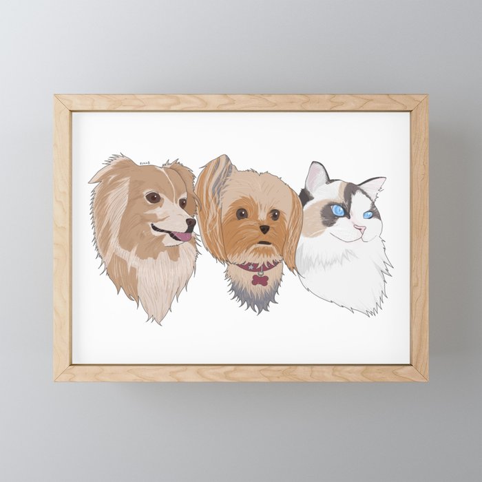 Chihuachs Milu, Yorkshire Terrier Lia, Ragdoll Sora By Rukapple Framed Mini Art Print