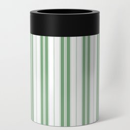 Fern Green and White Vertical Vintage American Country Cabin Ticking Stripe Can Cooler