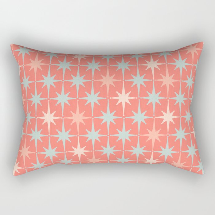 Midcentury Modern Atomic Starburst Pattern in Blush Aqua Coral Pink Rectangular Pillow