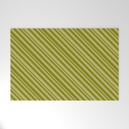 [ Thumbnail: Dark Khaki and Green Colored Striped Pattern Welcome Mat ]