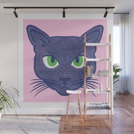 Retro Modern Periwinkle Cat Pink Wall Mural