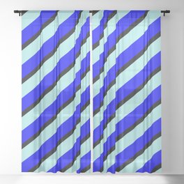 [ Thumbnail: Turquoise, Blue, and Black Colored Lines Pattern Sheer Curtain ]