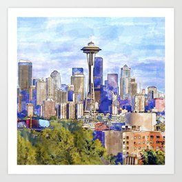 Seattle View in watercolor Art Print