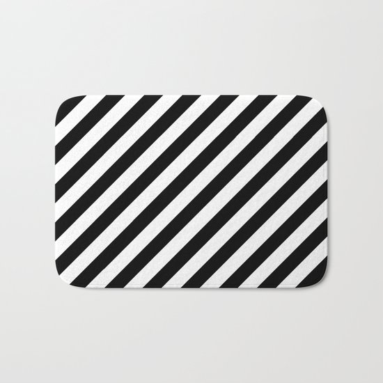 Diagonal Stripes (Black/White) Bath Mat